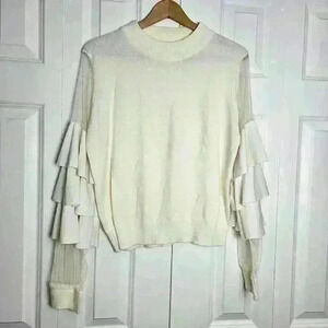 Jealous Tomato Cream Ruffle Sheer Sweater Large